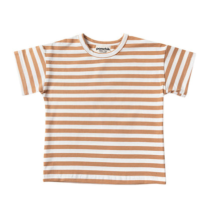 Boxey Over-Sized Cotton T Shirt - Wheat Stripe