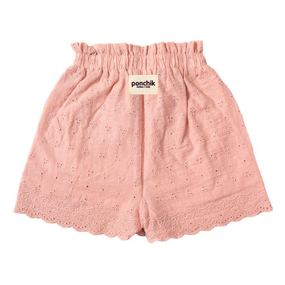 Broderie Anglaise Lace Shorts with Elastic Waist - Baby Pink