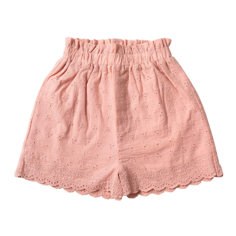 Broderie Anglaise Lace Shorts with Elastic Waist - Baby Pink