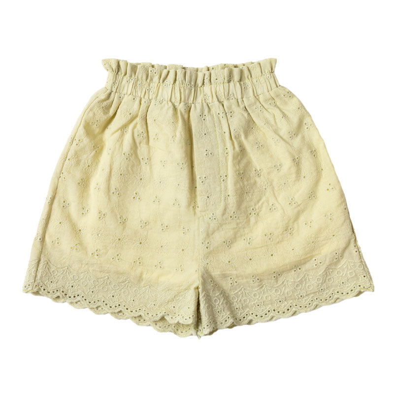 Broderie Anglaise Lace Shorts with Elastic Waist - Green Tea