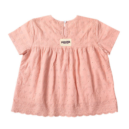 Broderie Anglaise Lace Swing Top with Keyhole - Baby Pink