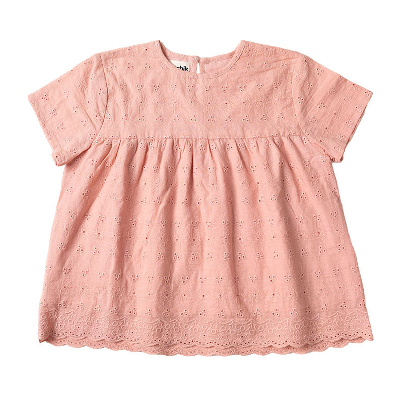 Broderie Anglaise Lace Swing Top with Keyhole - Baby Pink