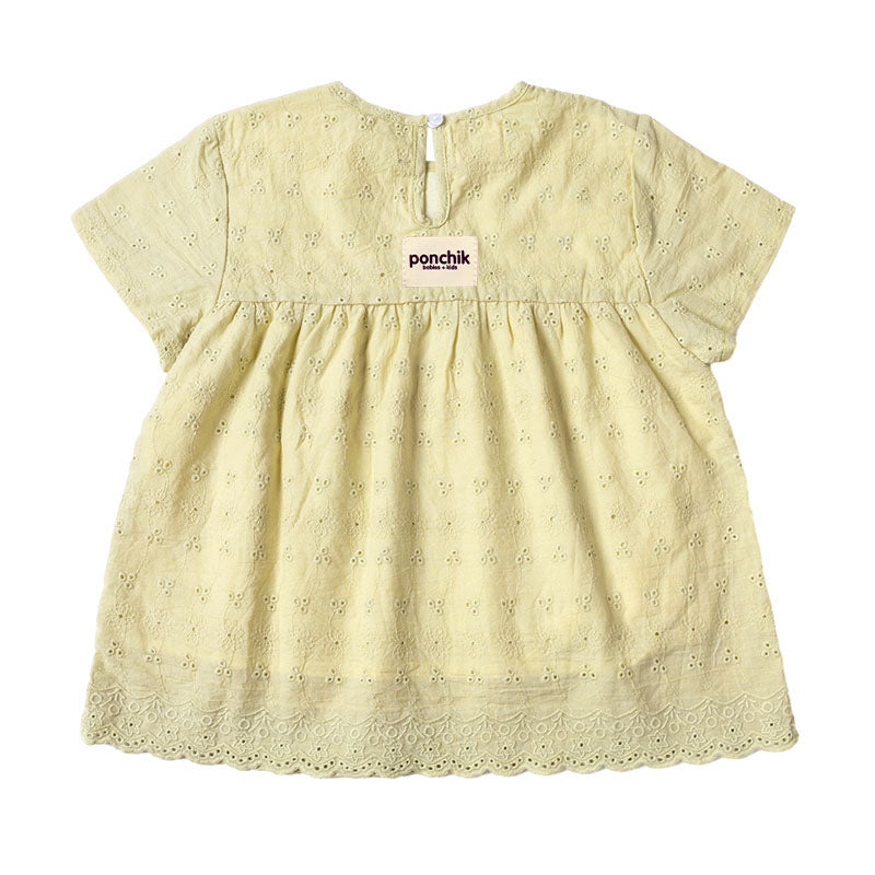 Broderie Anglaise Lace Swing Top with Keyhole - Green Tea