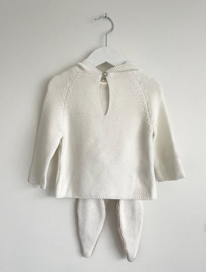 Pearl Knit Cotton Bunny Hood Jumper - Buttermilk