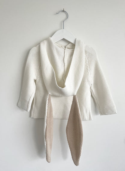Pearl Knit Cotton Bunny Hood Jumper - Buttermilk