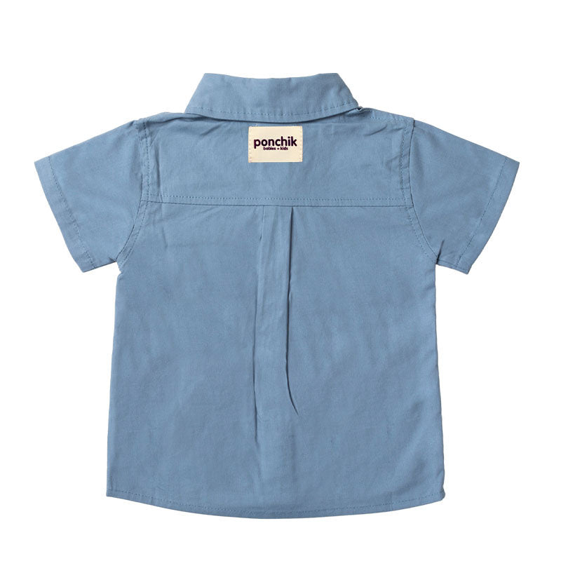 Button Down Collared Cotton Shirt with Pocket Detail - French Blue