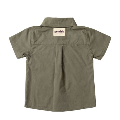 Button Down Collared Cotton Shirt with Pocket Detail - Seaweed