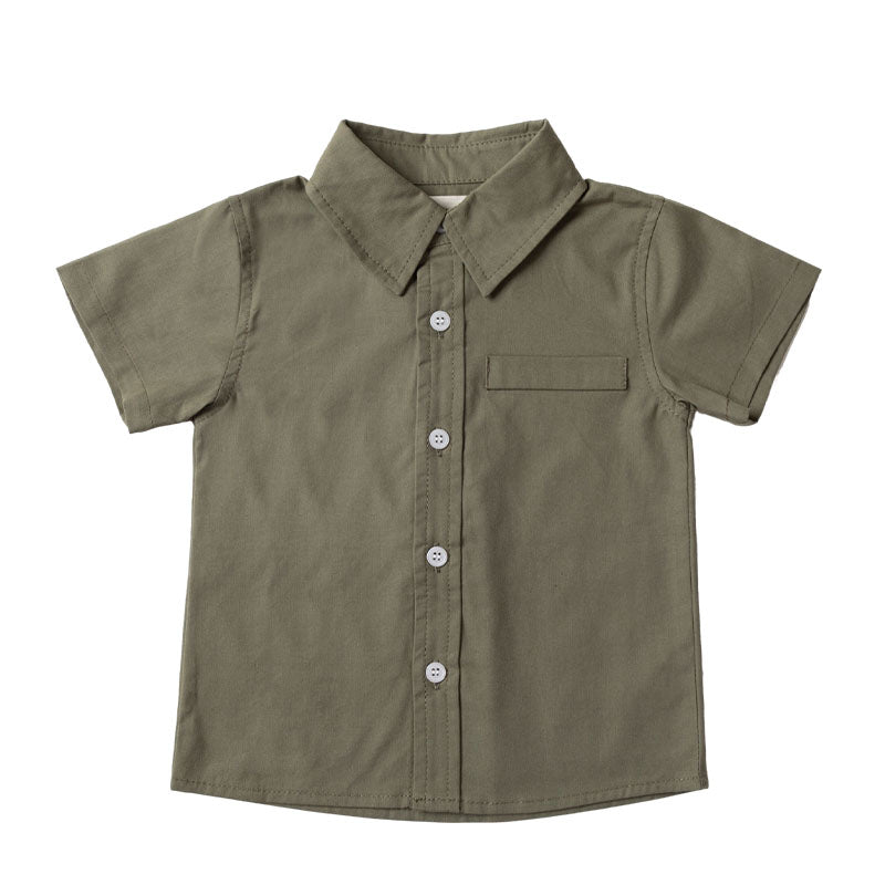 Button Down Collared Cotton Shirt with Pocket Detail - Seaweed