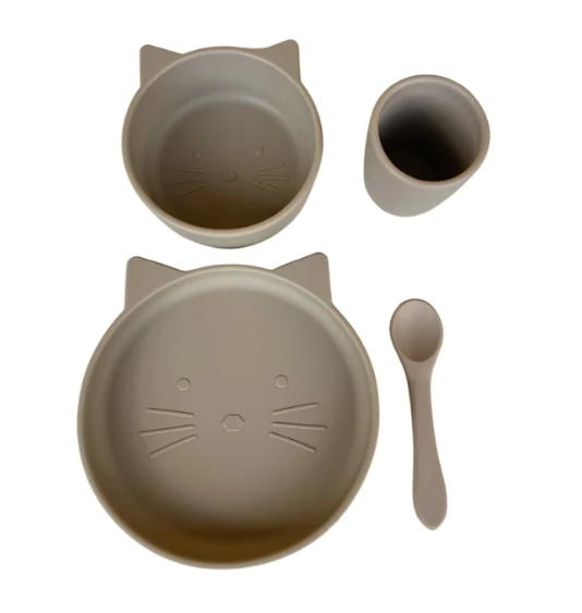 Cat Silicone Suction Dinner Wear Set 4 Piece - Sand