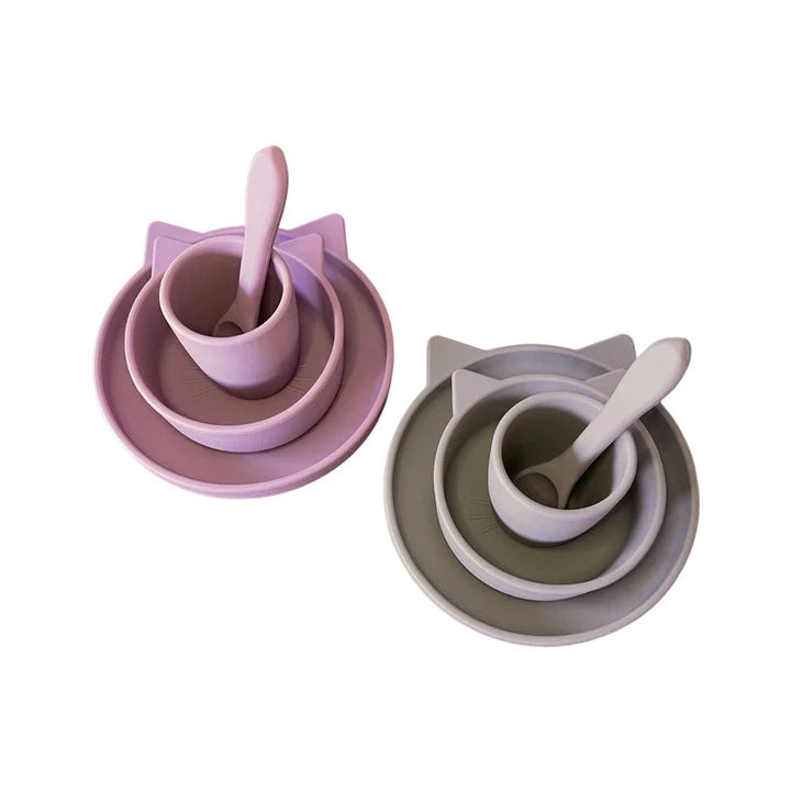 Cat Silicone Suction Dinner Wear Set 4 Piece - Sand