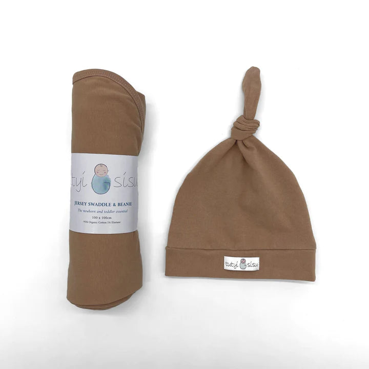 Organic Jersey Swaddle + Beanie Set Chocolate