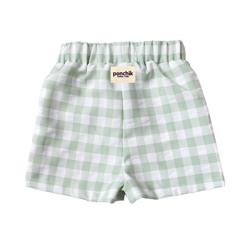 Cotton Shorts with Elastic Waist - Jade Gingham