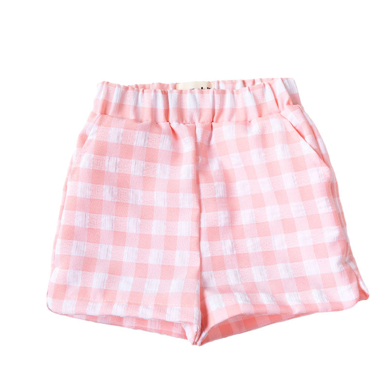 Cotton Shorts with Elastic Waist - Baby Pink Gingham