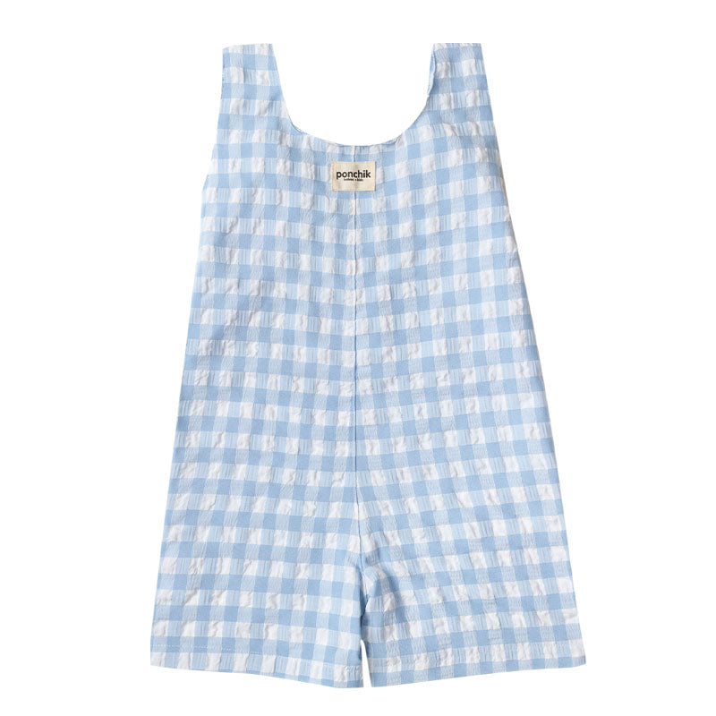 Dungaree Cotton Overalls with Front Pocket - Baby Blue Gingham