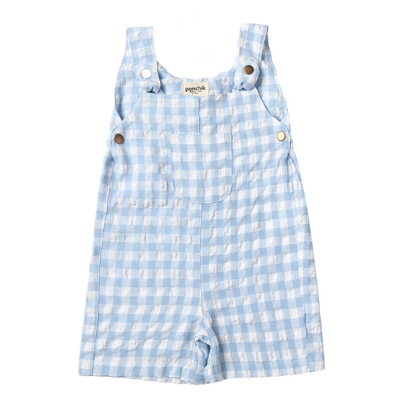 Dungaree Cotton Overalls with Front Pocket - Baby Blue Gingham