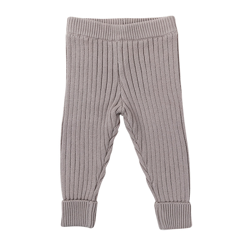Ribbed Knit Button Cuff Leggings - Pebble