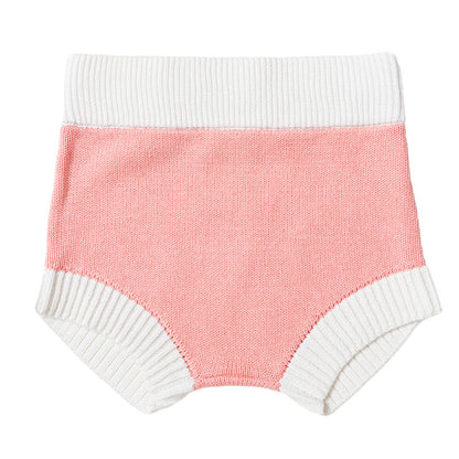 Knit Bloomer Shorties with Contrast Rib - Dusty Pink + White Trim