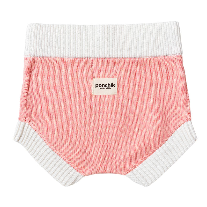 Knit Bloomer Shorties with Contrast Rib - Dusty Pink + White Trim