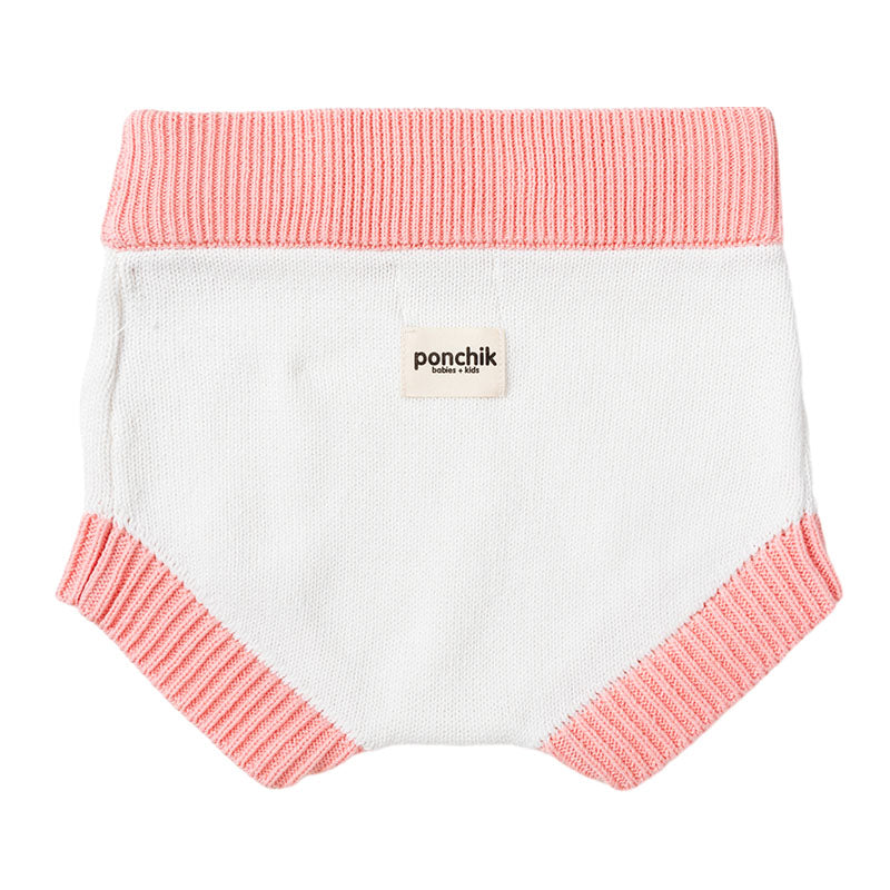 Knit Bloomer Shorties with Contrast Rib - White + Dusty Pink Trim