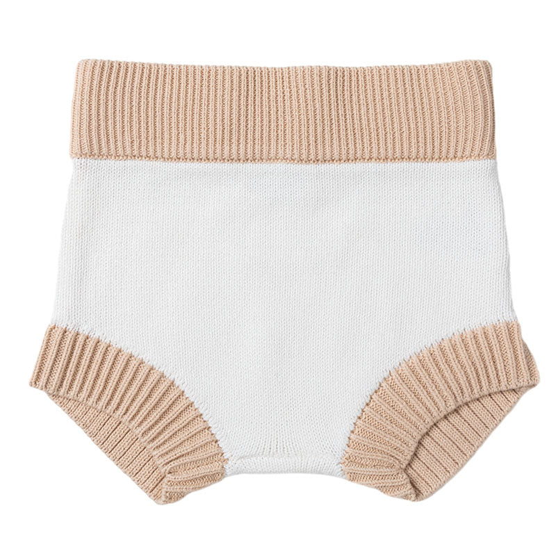 Knit Bloomer Shorties with Contrast Rib - White + Wheat Trim