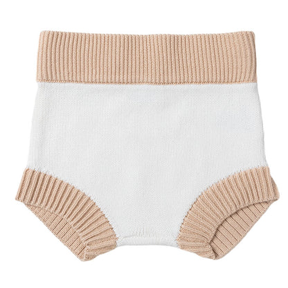 Knit Bloomer Shorties with Contrast Rib - White + Wheat Trim