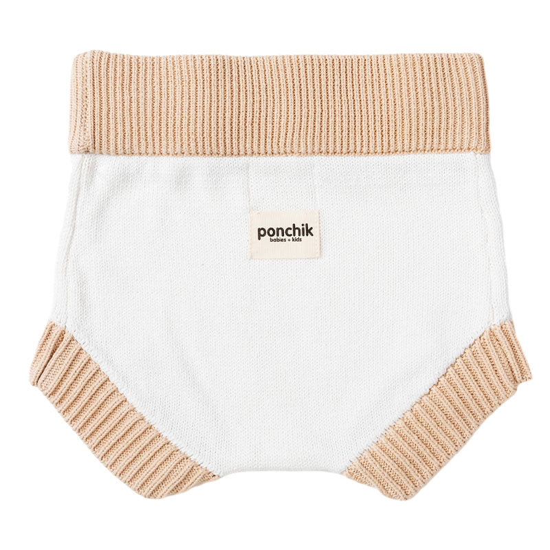 Knit Bloomer Shorties with Contrast Rib - White + Wheat Trim