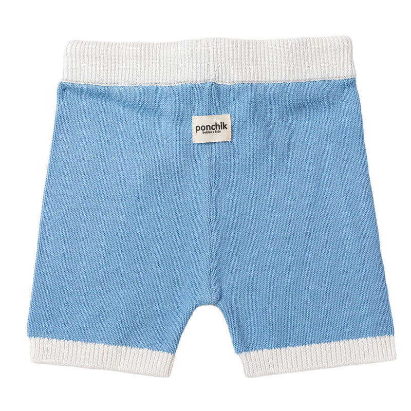 Knit Shorts with Contrast Rib - Baby Blue + White Trim