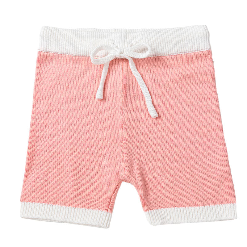 Knit Shorts with Contrast Rib - Dusty Pink + White Trim