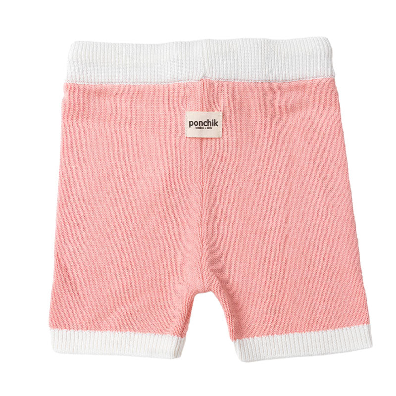 Knit Shorts with Contrast Rib - Dusty Pink + White Trim