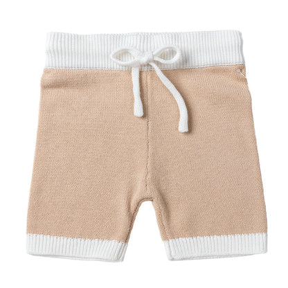 Knit Shorts with Contrast Rib - Wheat + White Trim