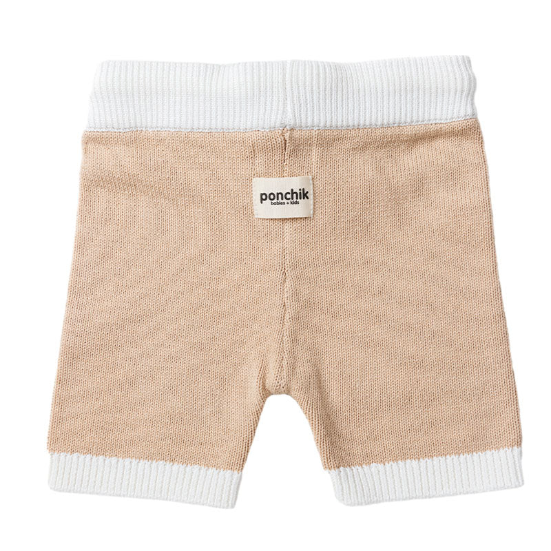 Knit Shorts with Contrast Rib - Wheat + White Trim