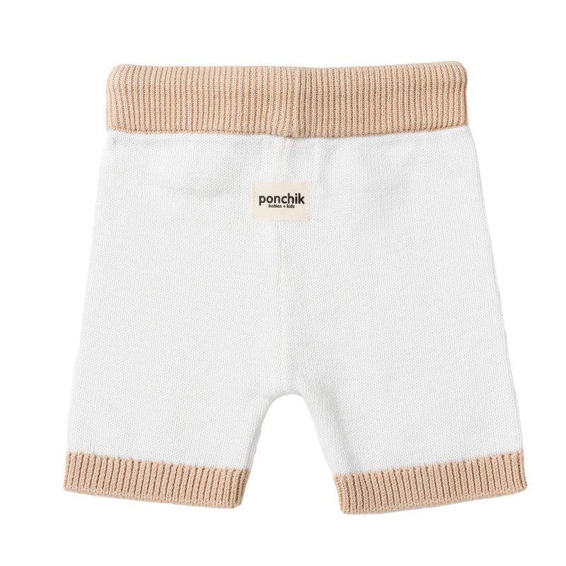 Knit Shorts with Contrast Rib - White + Wheat Trim