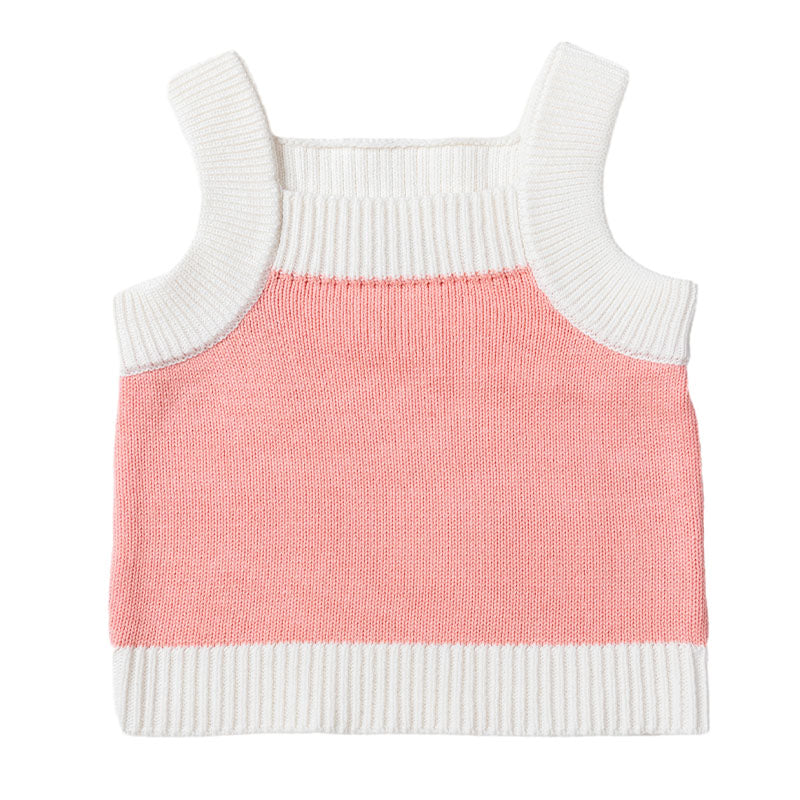 Knit Singlet with Contrast Rib - Dusty Pink + White Trim