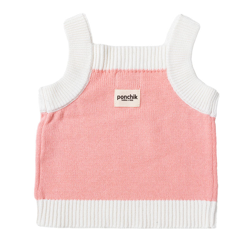 Knit Singlet with Contrast Rib - Dusty Pink + White Trim