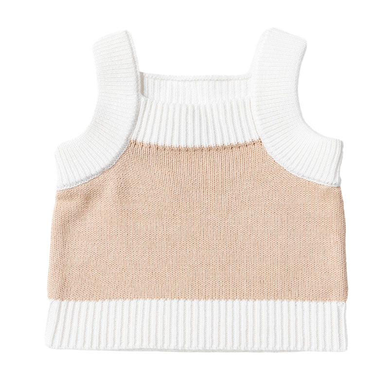 Knit Singlet with Contrast Rib - Wheat + White Trim