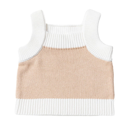 Knit Singlet with Contrast Rib - Wheat + White Trim