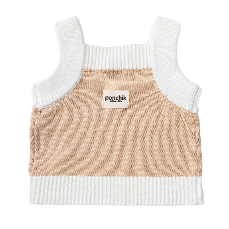 Knit Singlet with Contrast Rib - Wheat + White Trim