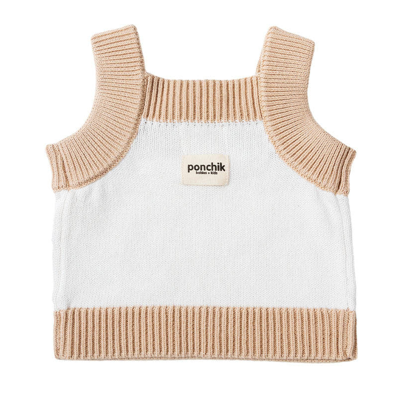 Knit Singlet with Contrast Rib - White + Wheat Trim