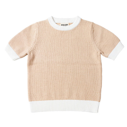 Knit Tshirt with Contrast Rib - Wheat + White Trim