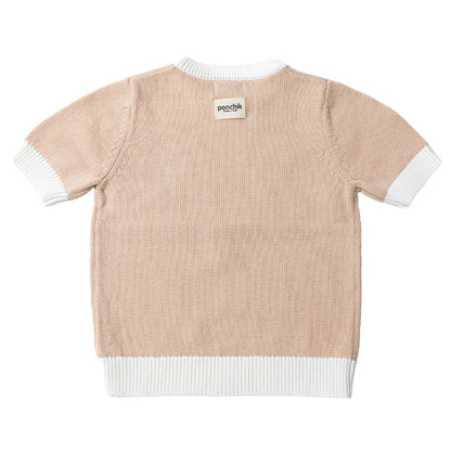 Knit Tshirt with Contrast Rib - Wheat + White Trim