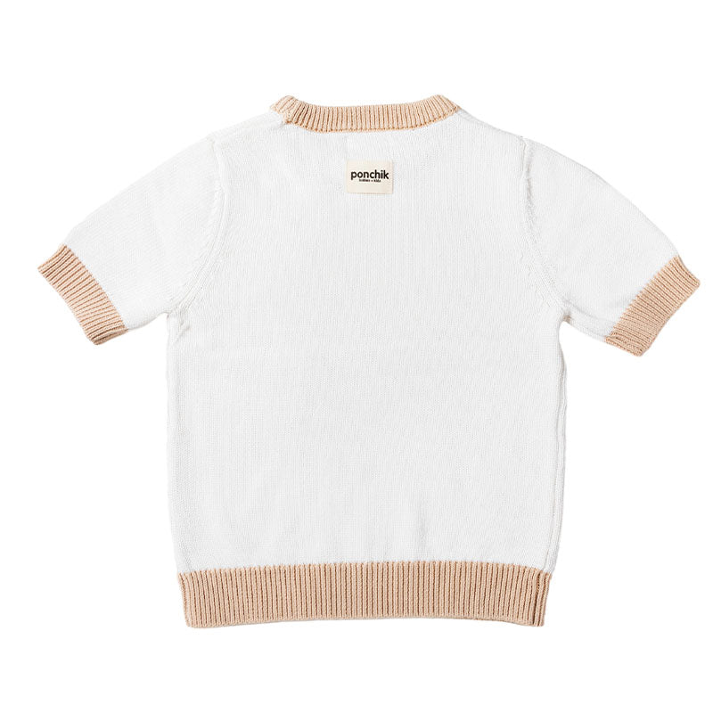 Knit Tshirt with Contrast Rib - White + Wheat Trim