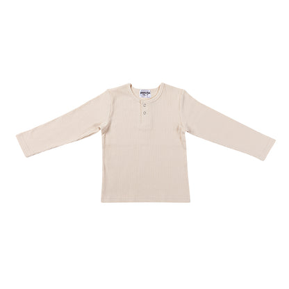 Cotton Rib Henley T Shirt - Buttermilk