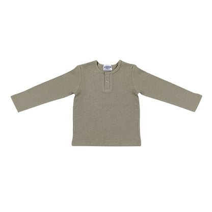 Cotton Rib Henley T Shirt - Thyme
