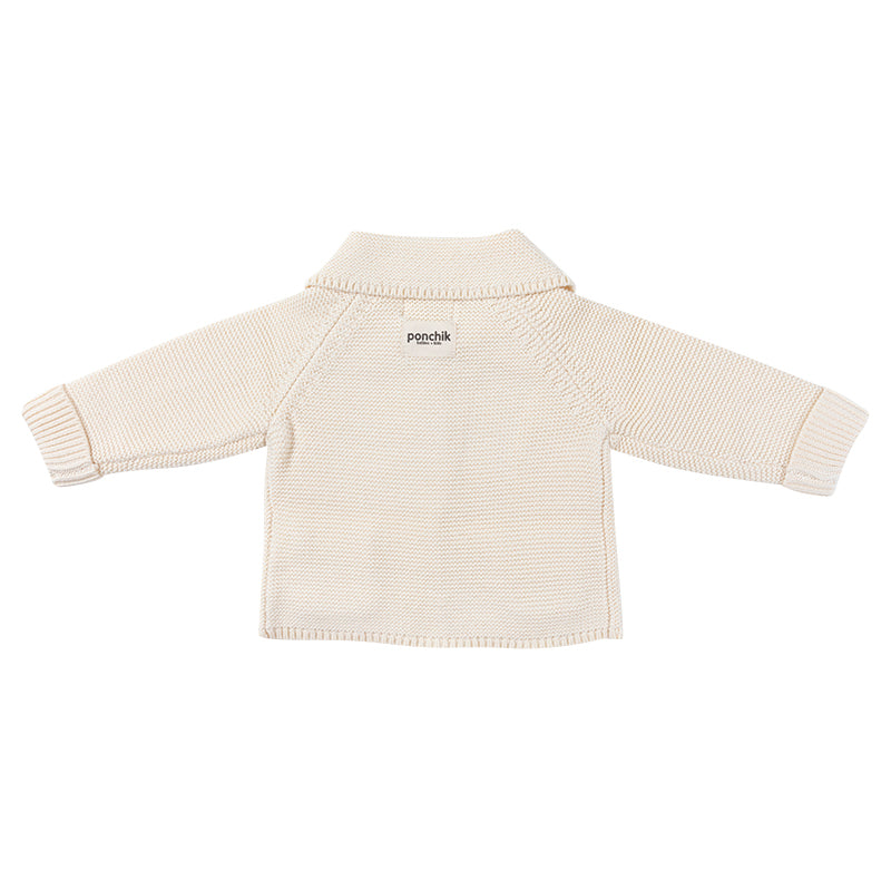 Round Collar Cotton Knit Baby Cardigan - Buttermilk