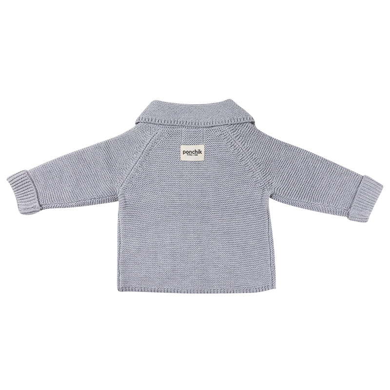 Round Collar Cotton Knit Baby Cardigan - Fog