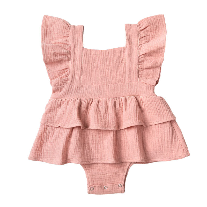 Ruffle Skirt + Shoulder Frill Romper - Dusty Pink Muslin