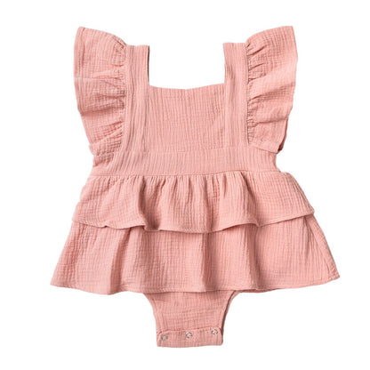 Ruffle Skirt + Shoulder Frill Romper - Dusty Pink Muslin