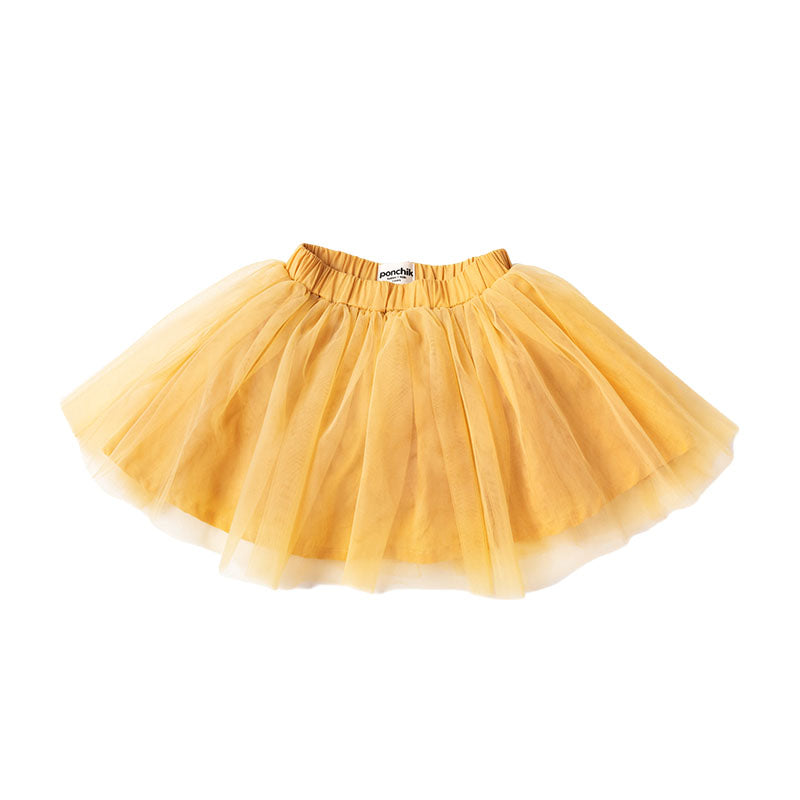 Soft Tulle Tutu Skirt with Wide Elastic Waist Band - Mustard