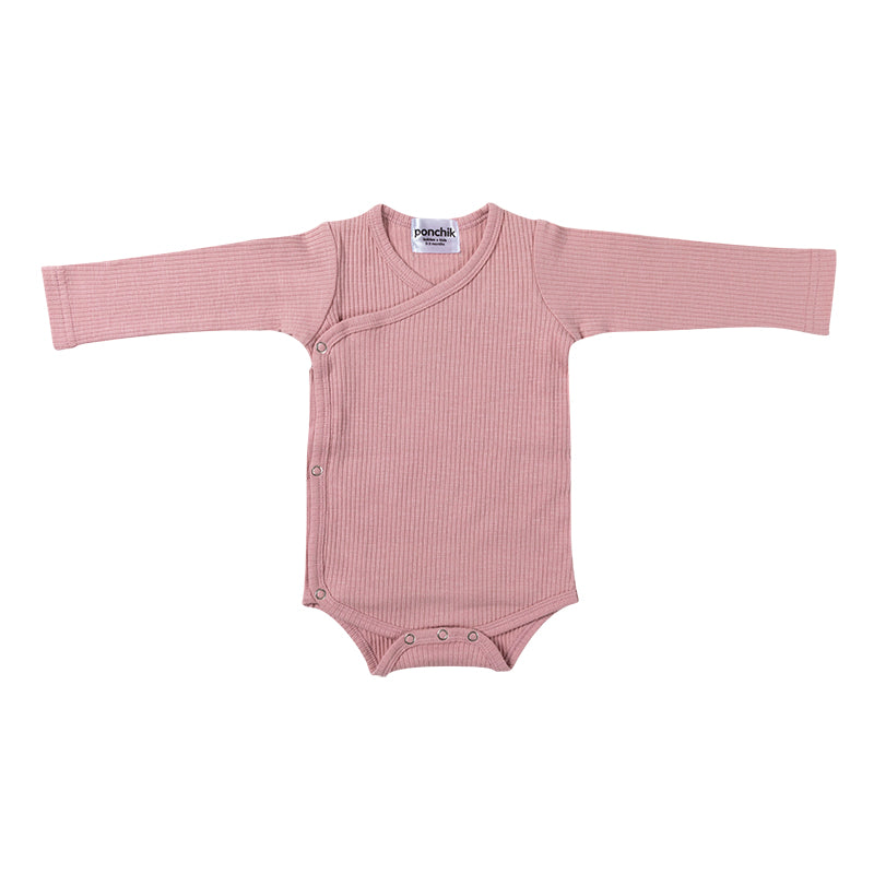 Cotton Rib Wrap Baby Bodysuit - Carnation