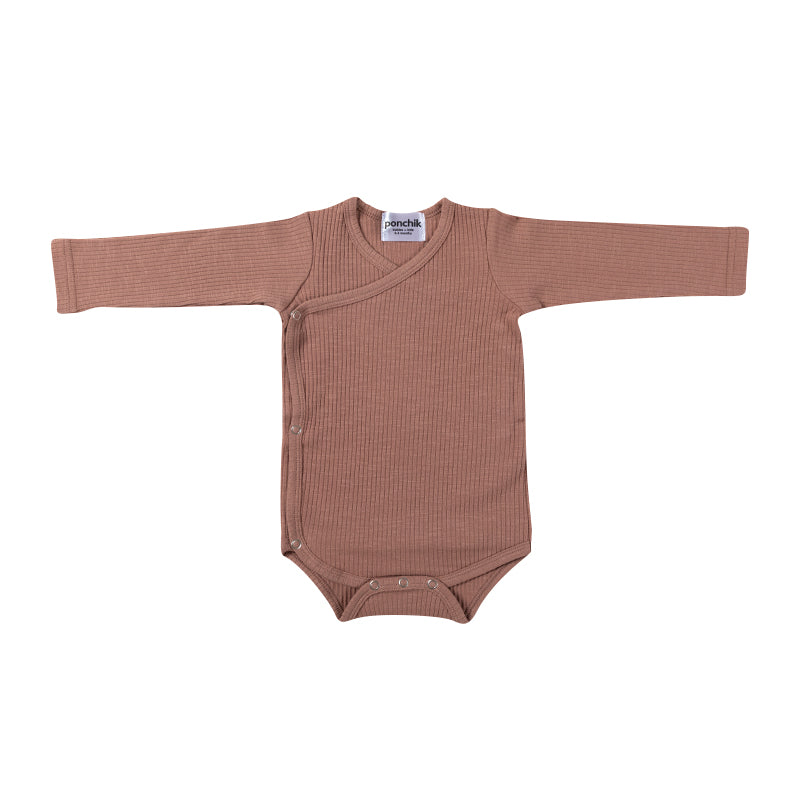 Cotton Rib Wrap Baby Bodysuit - Crepe